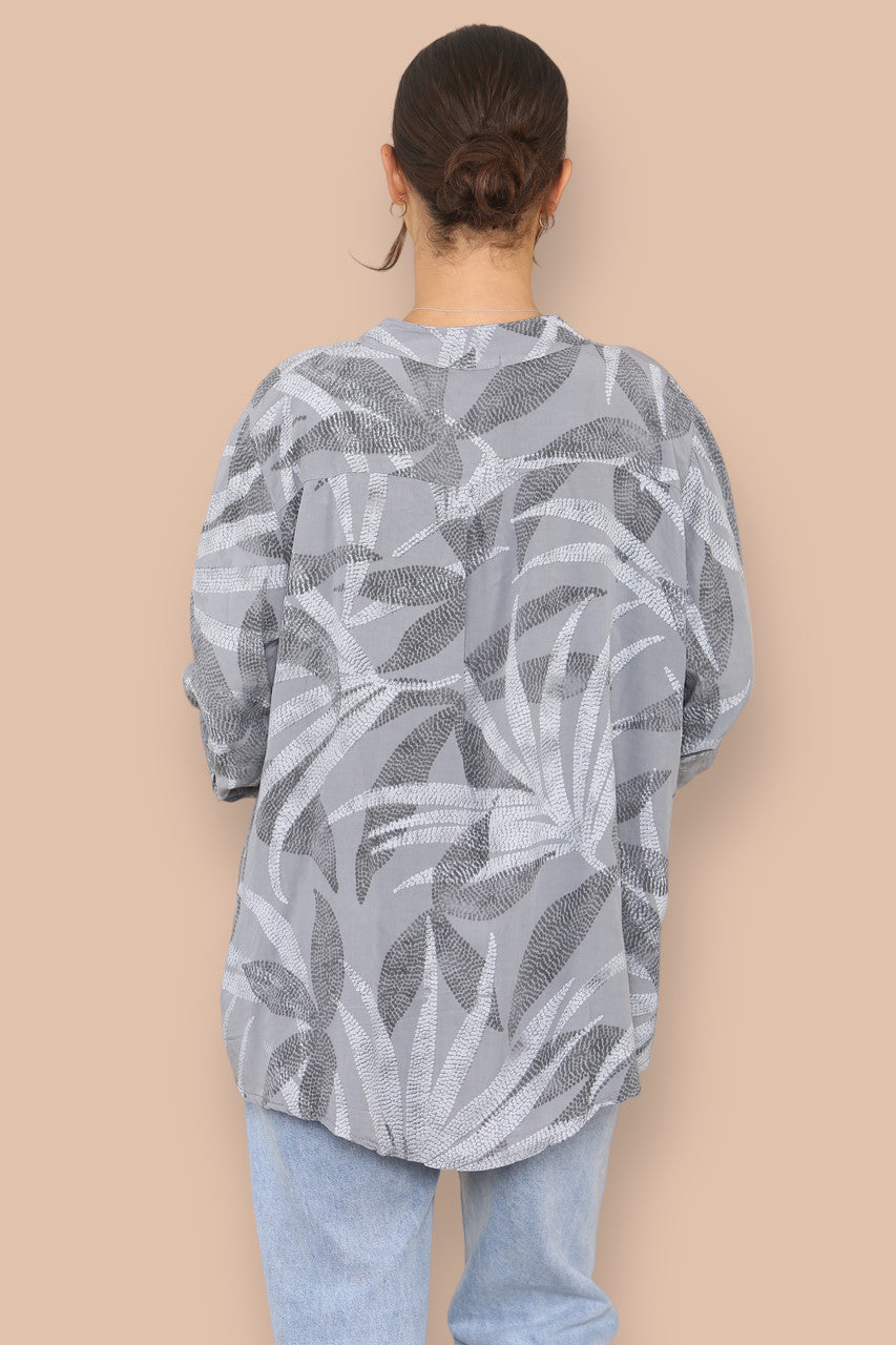 ABSTRACT DOTWORK GRANDAD SHIRT GREY
