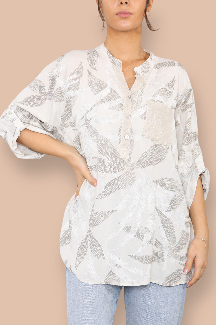 ABSTRACT DOTWORK GRANDAD SHIRT STONE