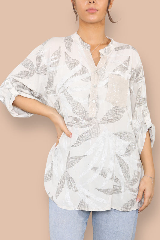ABSTRACT DOTWORK GRANDAD SHIRT STONE