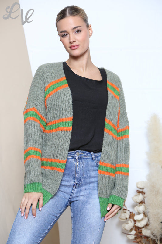 Dames gebreid vest met kleurvlakken en strepen Khaki