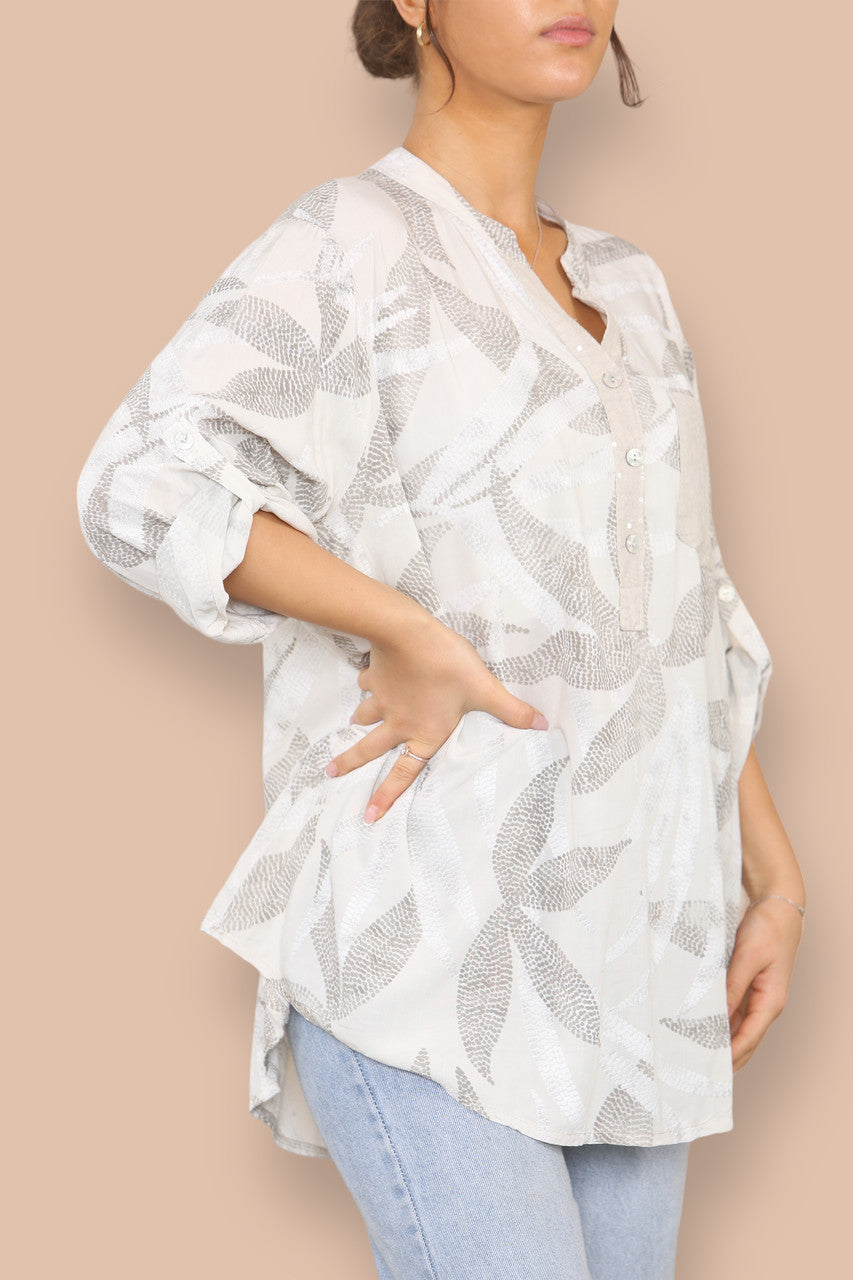 ABSTRACT DOTWORK GRANDAD SHIRT STONE