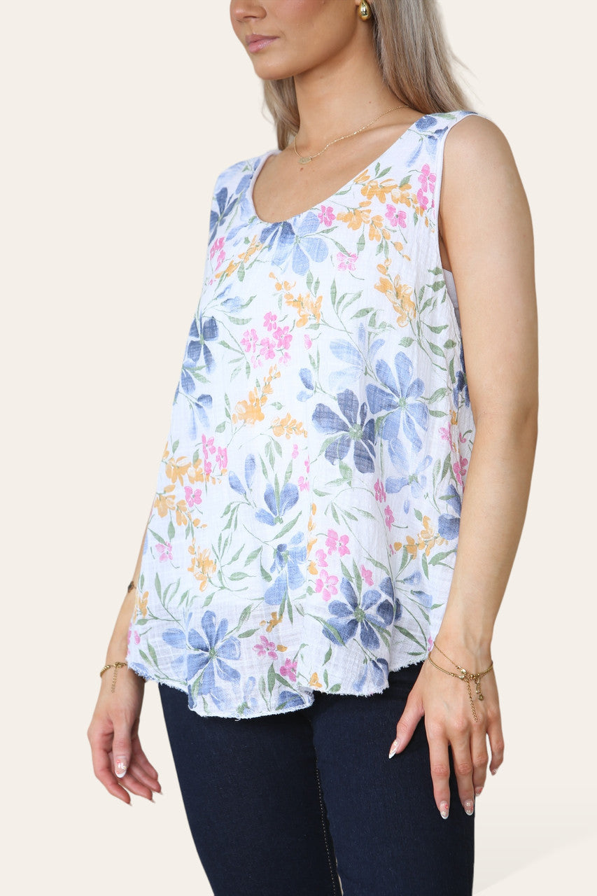 WITTE BLOEMENPRINT MOUWLOZE TOP