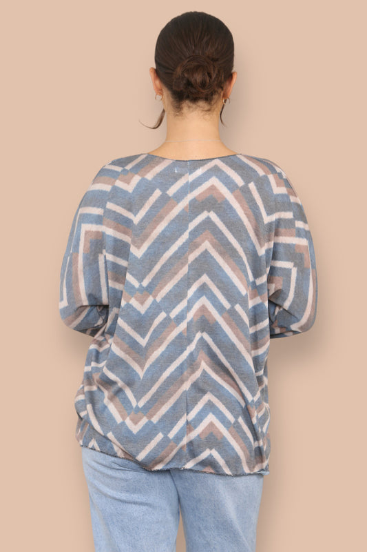 ZIGZAG STREEP FIJNGEBREIDE TOP BLAUW