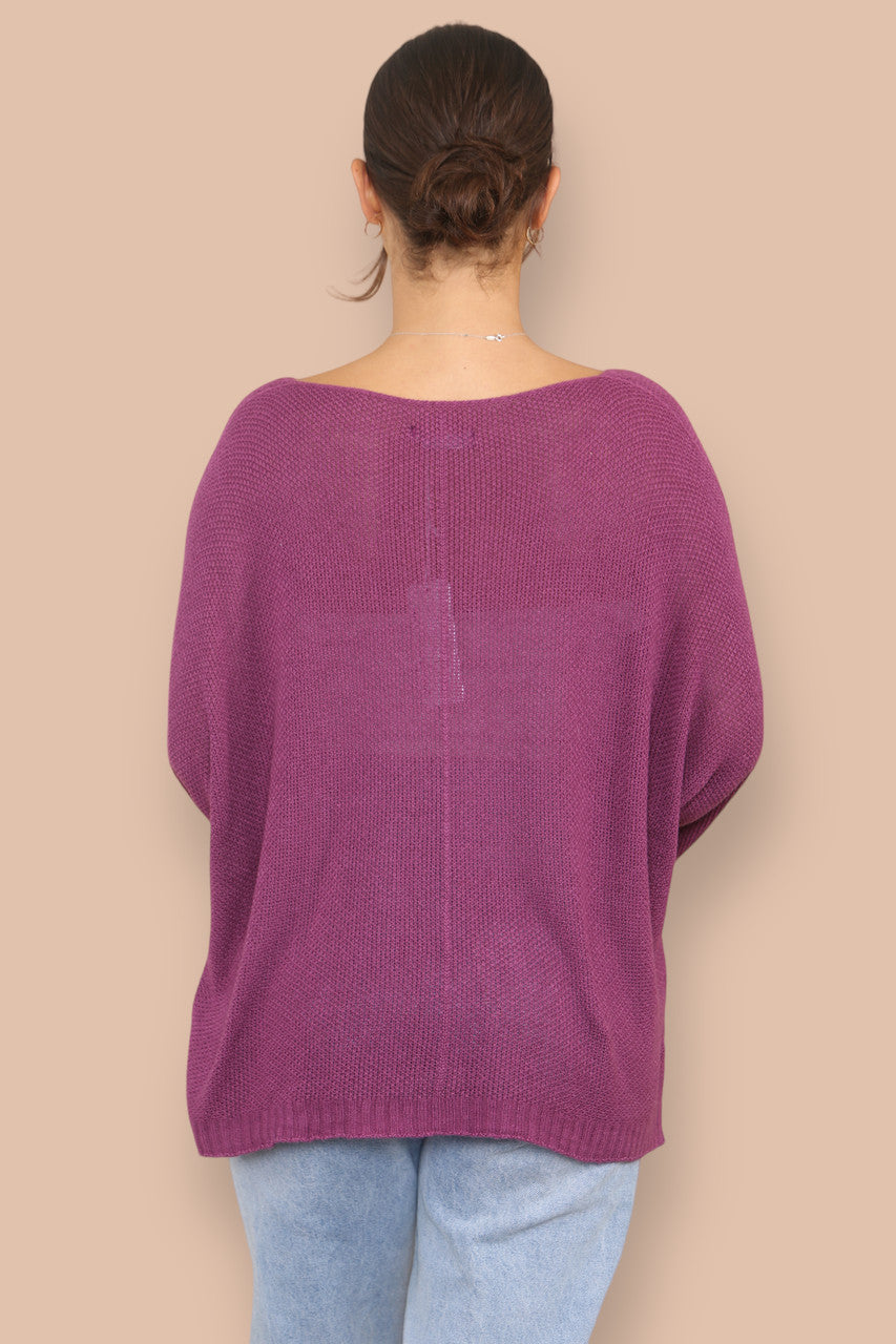 V-NECK FINE KNIT JUMPER RASPBERRY