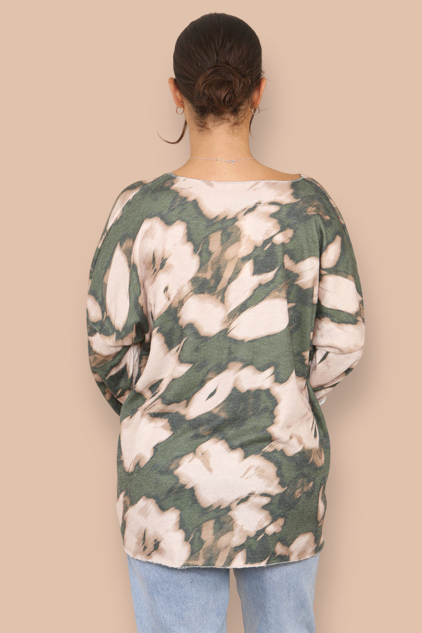 TIE DYE V-NECK FINE KNIT JUMPER KHAKI