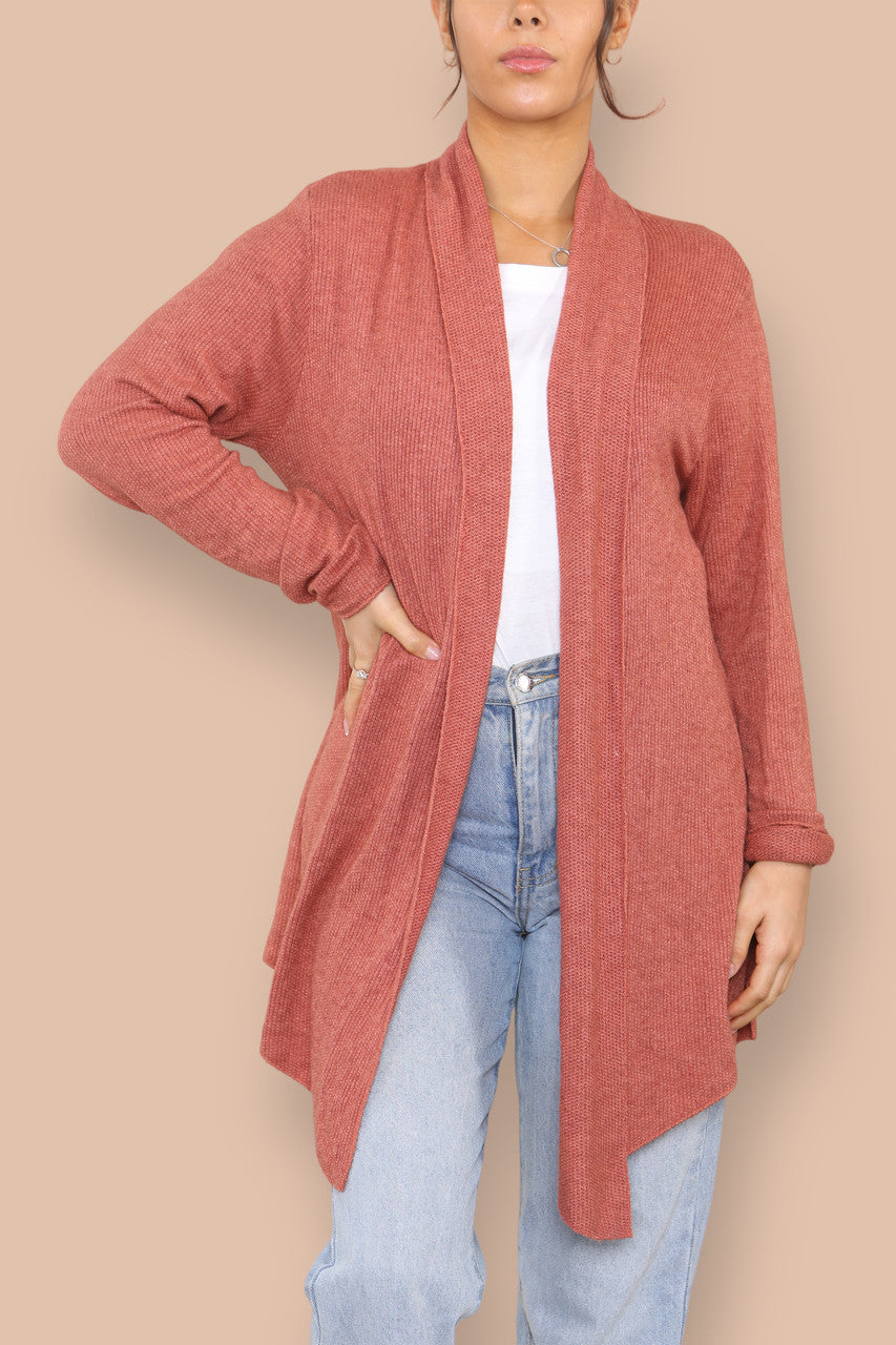 SOFT FINE KNIT CARDIGAN RUST