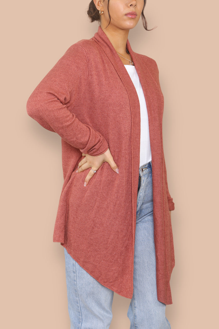 SOFT FINE KNIT CARDIGAN RUST