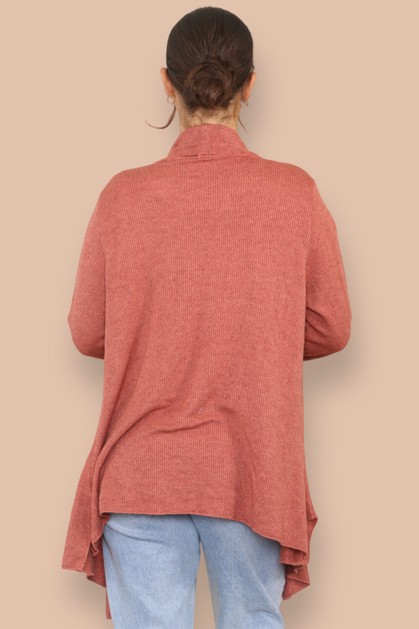 SOFT FINE KNIT CARDIGAN RUST