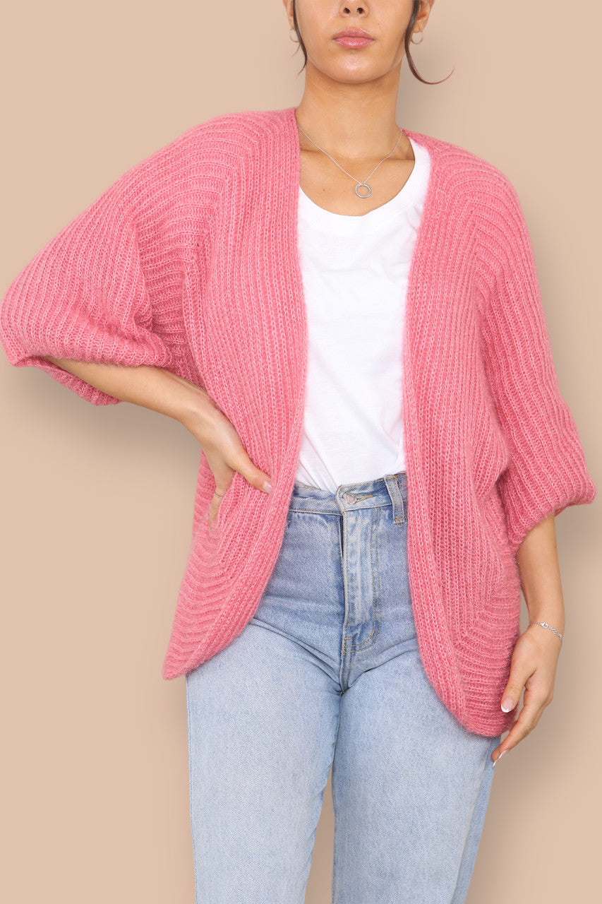 SOFT FLUFFY KNIT CARDIGAN PINK