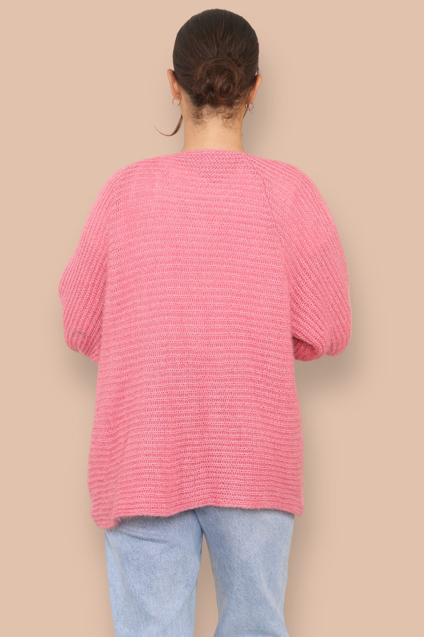 SOFT FLUFFY KNIT CARDIGAN PINK