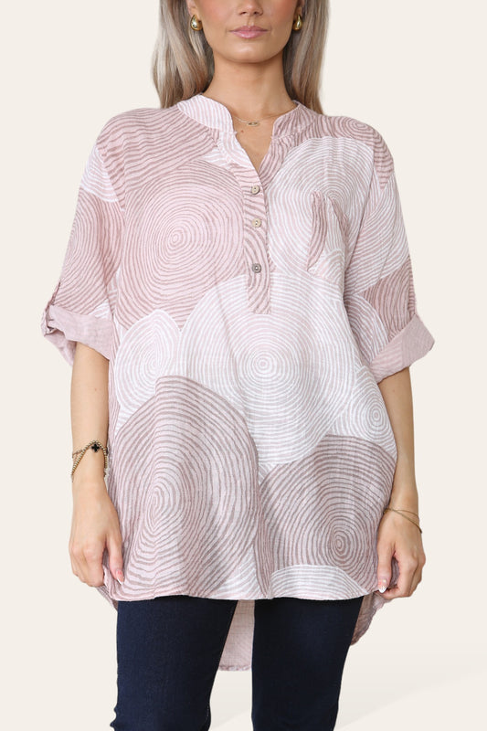 CIRCLES PRINT GRANDAD SHIRT BLOUSE DUSTY PINK