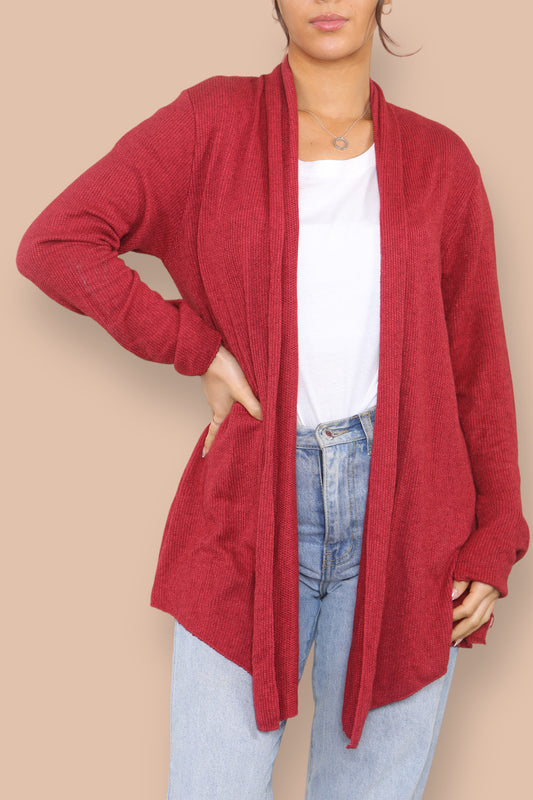 ZACHT FIJNGEBREID VEST ROOD