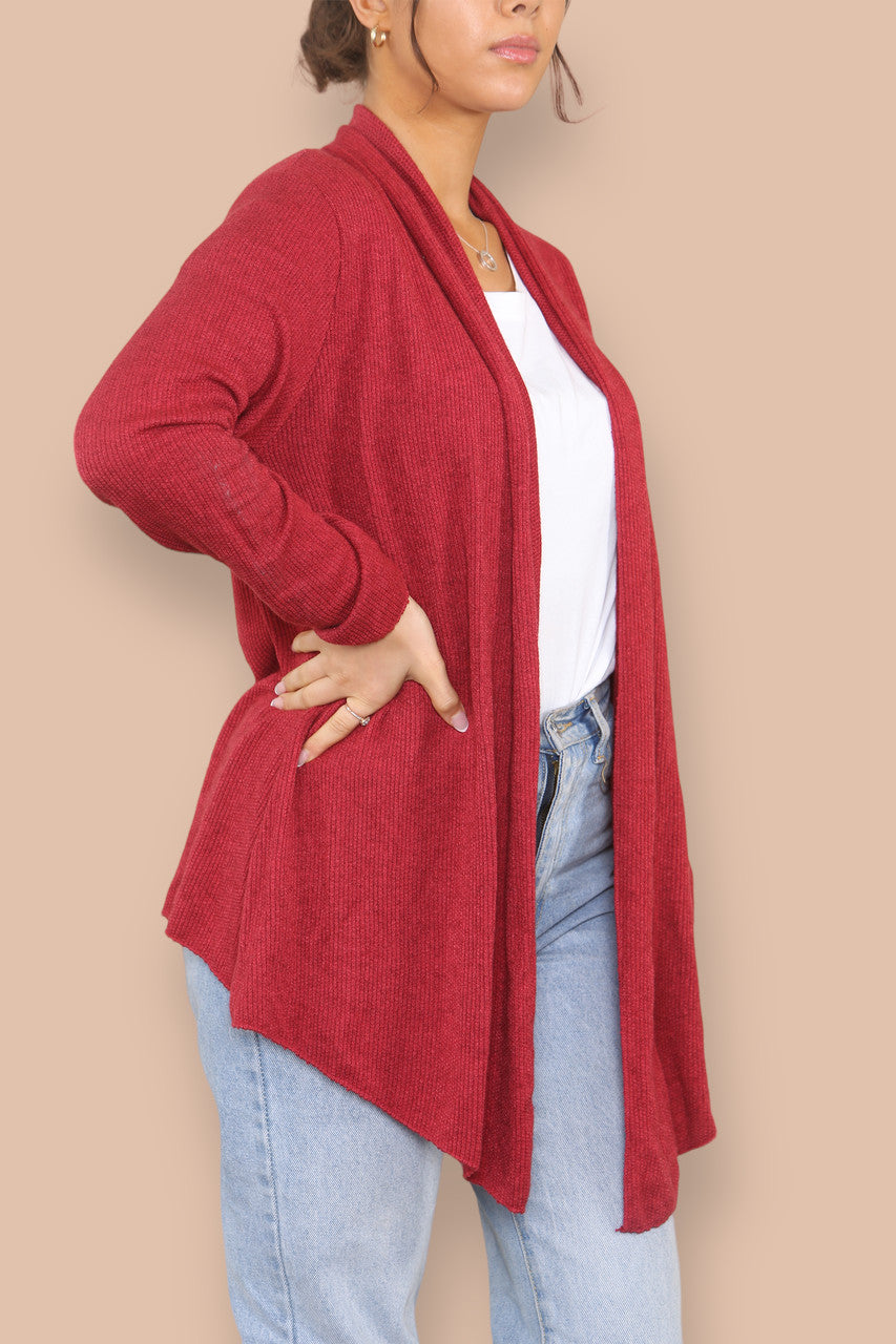 SOFT FINE KNIT CARDIGAN RED