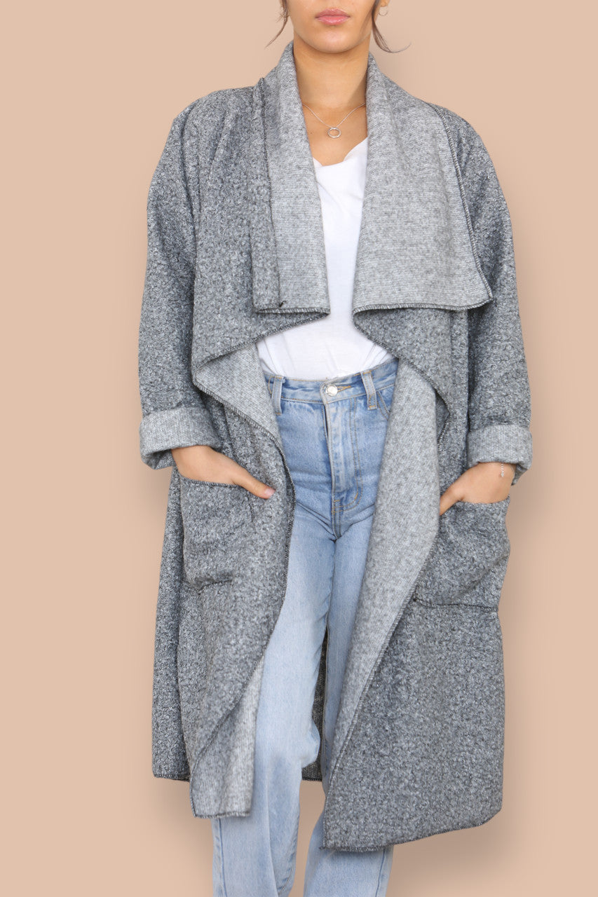 WATERFALL KNITTED WOOL LIGHTWEIGHT COAT GREY