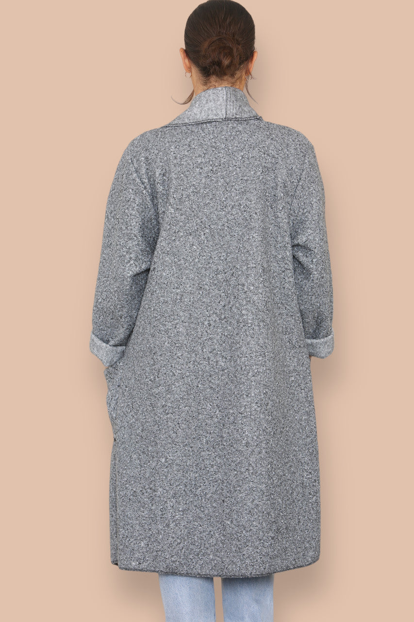 WATERFALL KNITTED WOOL LIGHTWEIGHT COAT GREY