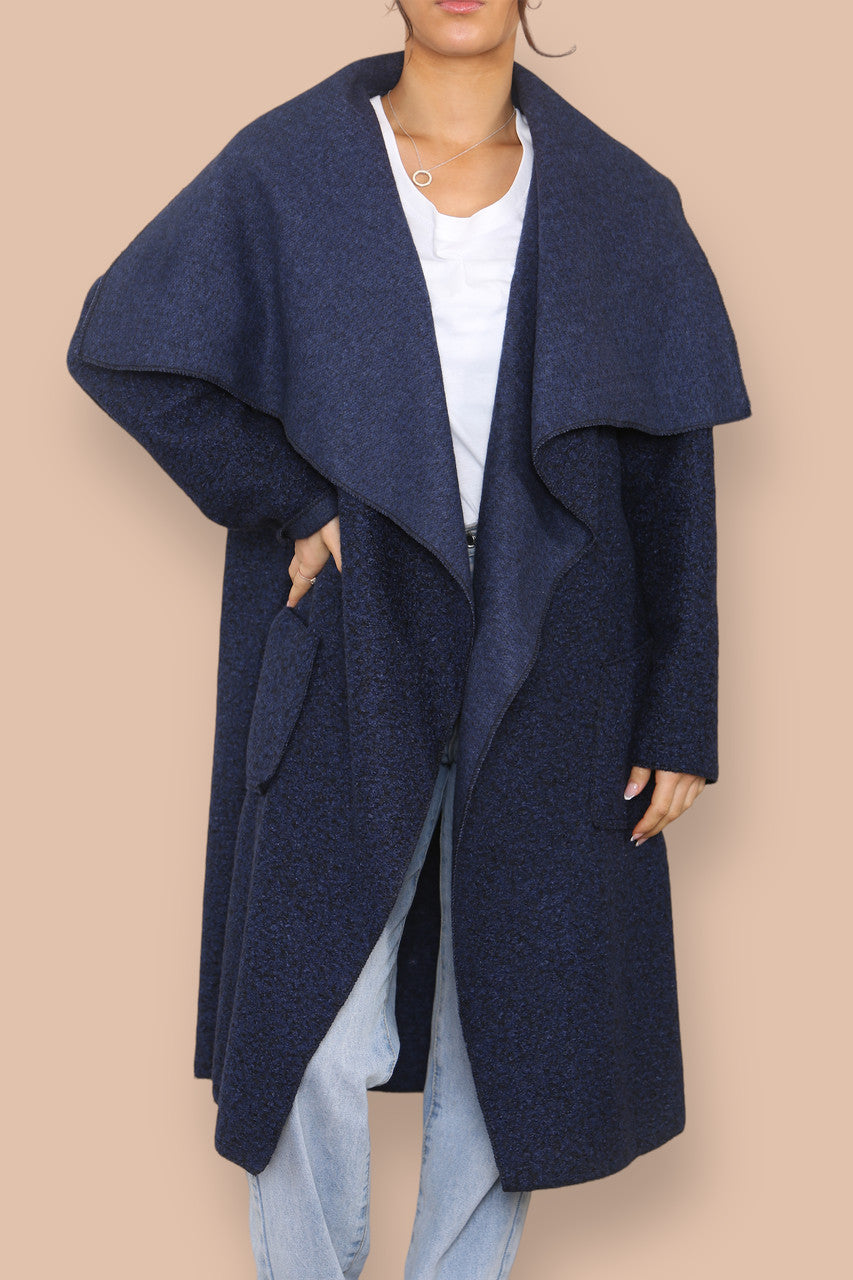 WATERFALL KNITTED WOOL LIGHTWEIGHT COAT NAVY