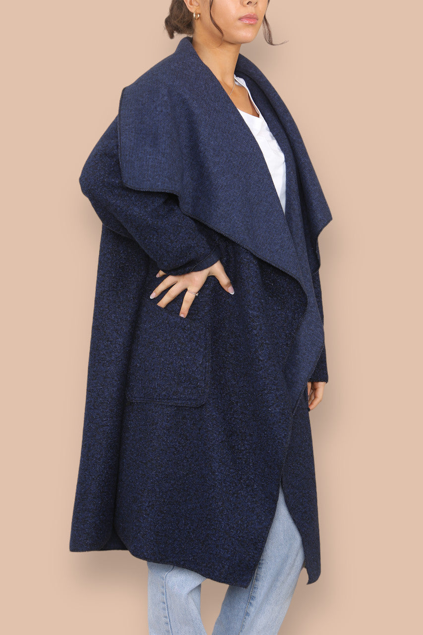 WATERFALL KNITTED WOOL LIGHTWEIGHT COAT NAVY