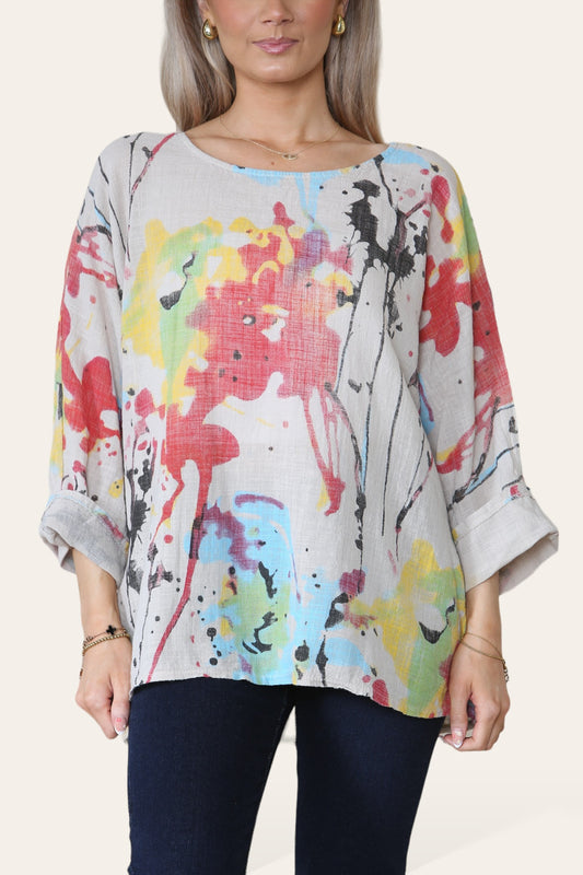 PAINT SPLASH PRINT TOP STONE