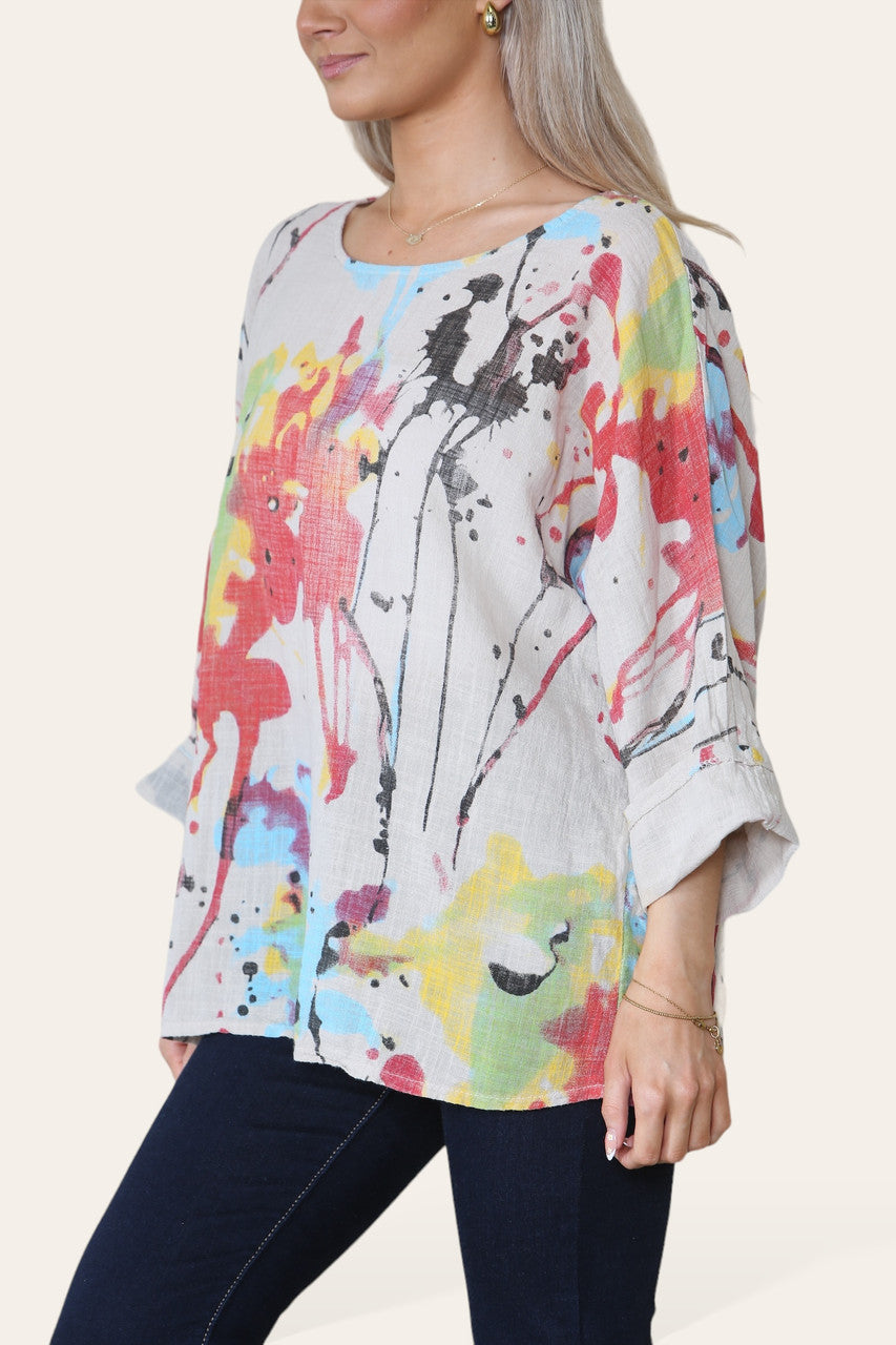 TOP MET VERFSPATTEN IN STEENKLEUR