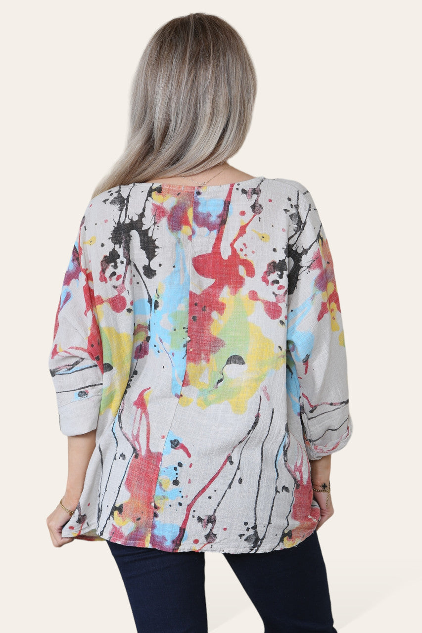 TOP MET VERFSPATTEN IN STEENKLEUR