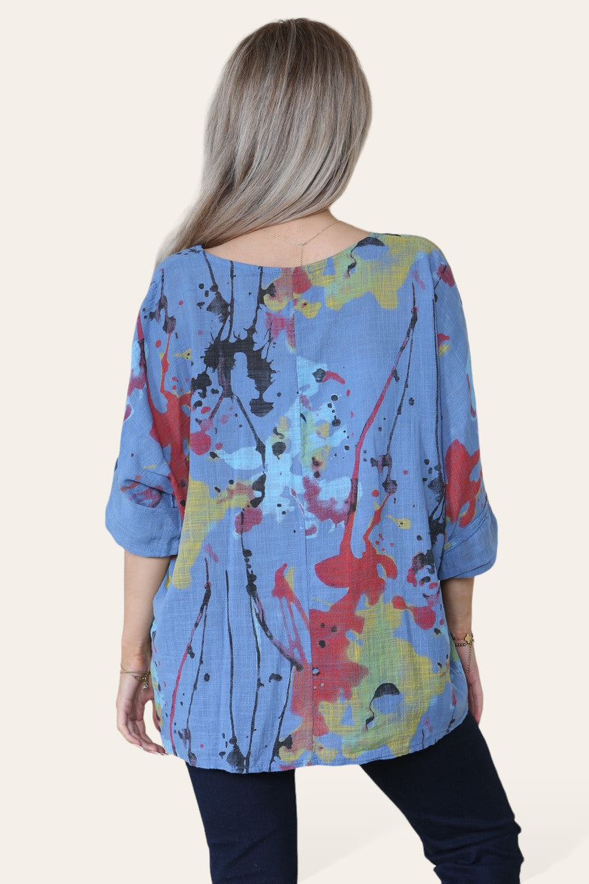 TOP MET DENIM VERFVLEKKENPRINT