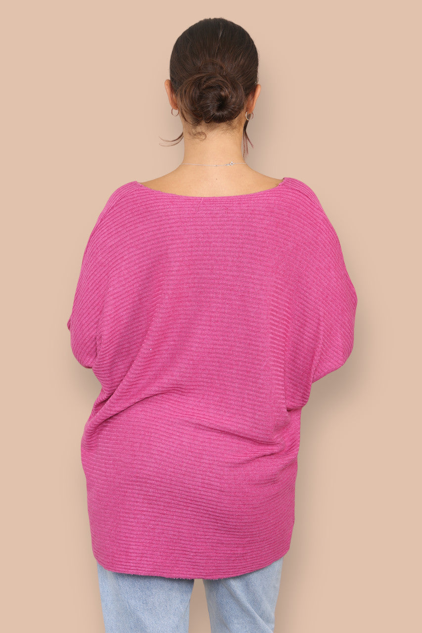 V-NECK RIBBED KNIT JUMPER CERISE