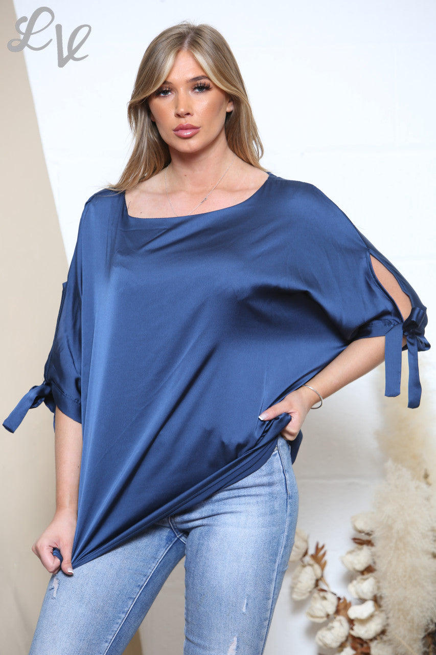 Ladies Tie Shoulder Blouse Navy