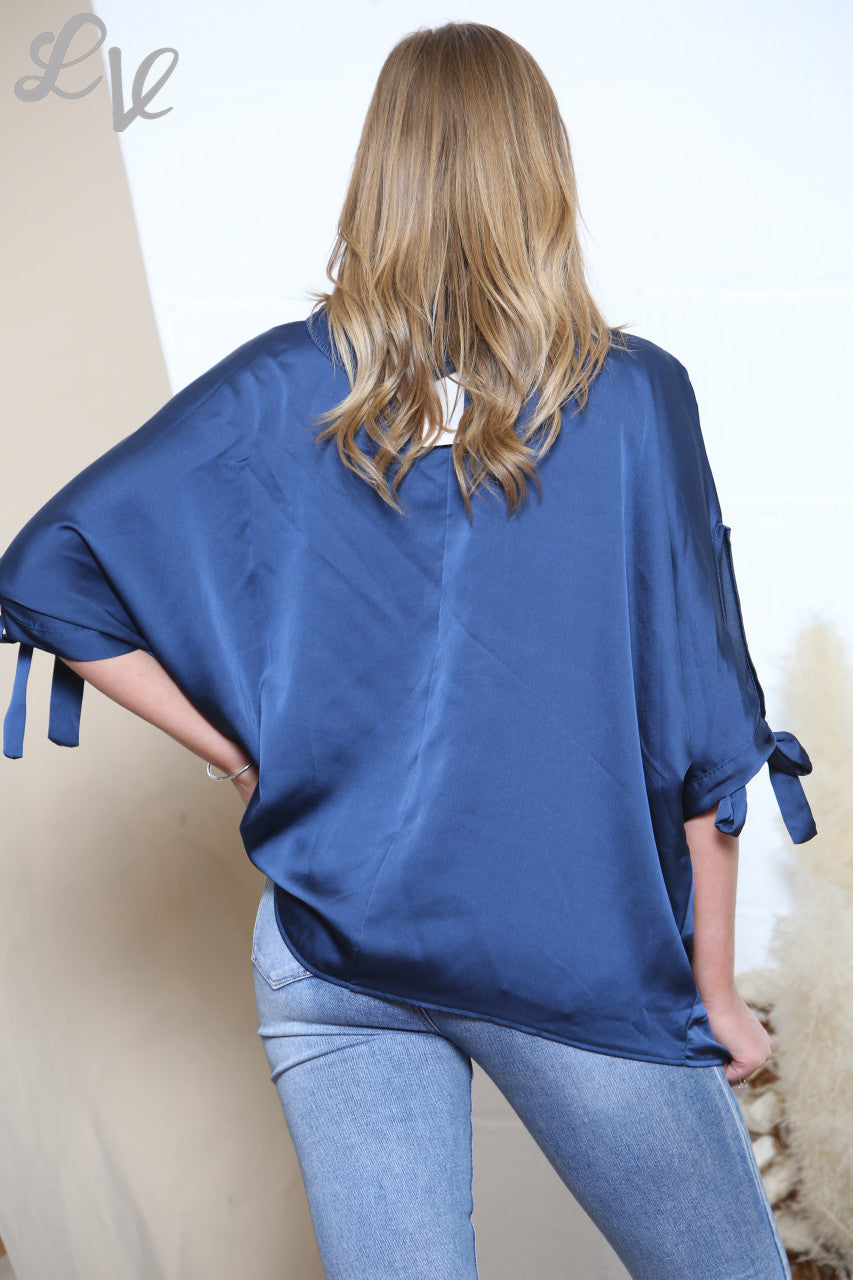 Ladies Tie Shoulder Blouse Navy