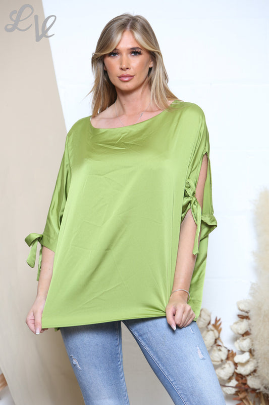 Ladies Tie Shoulder Blouse Lime