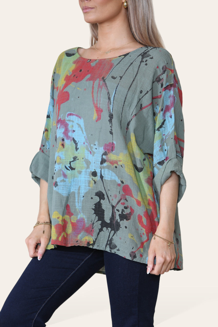 TOP MET VERFSPATTEN KHAKI
