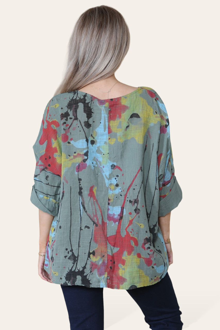 TOP MET VERFSPATTEN KHAKI