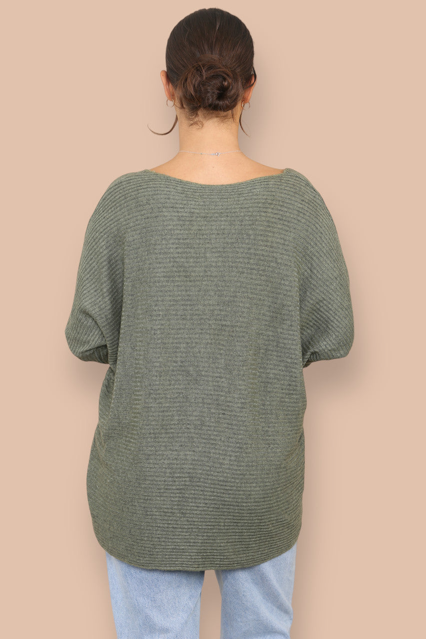 V-NECK RIBBED KNIT JUMPER KHAKI