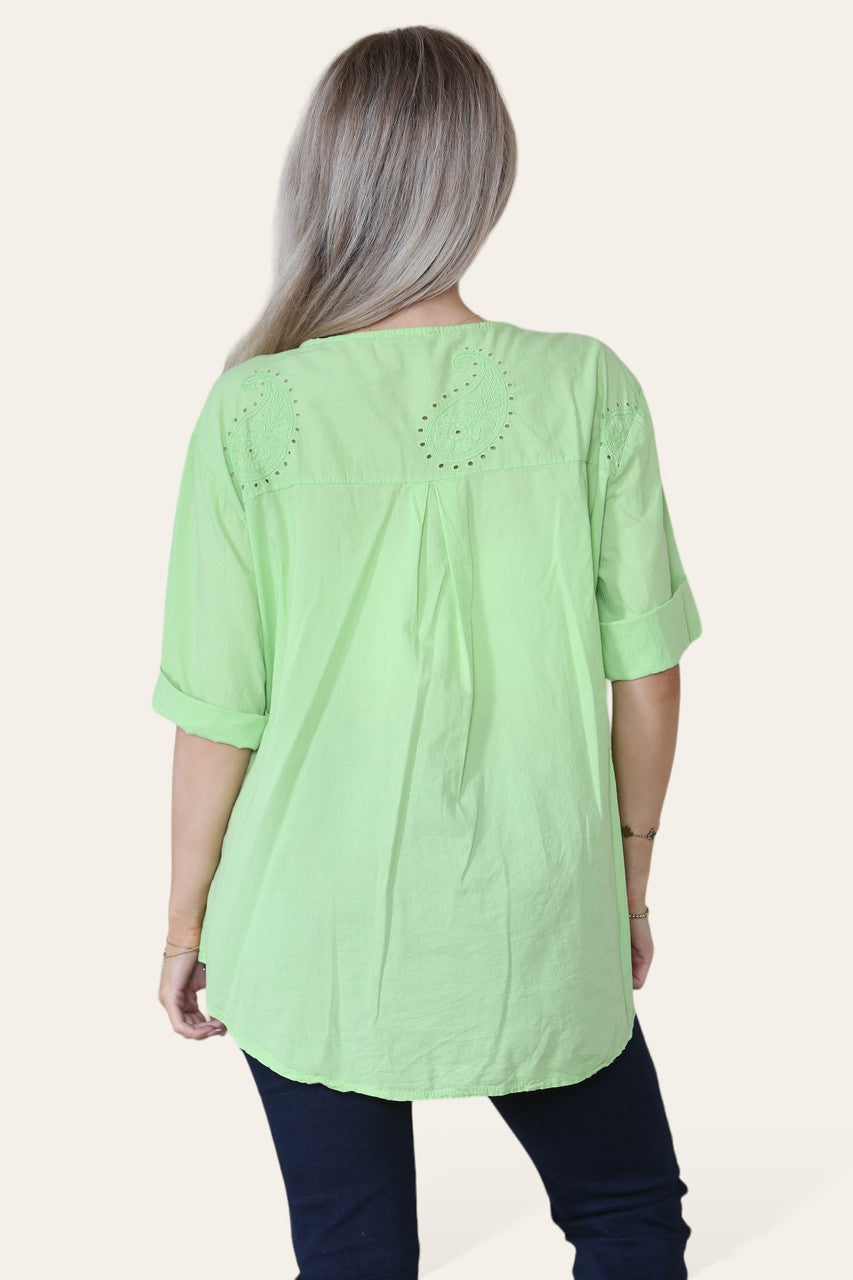 Kopie van PAISLEY GEBORDUURDE GRANDAD-KRAAG TOP MET KNOPEN LIME