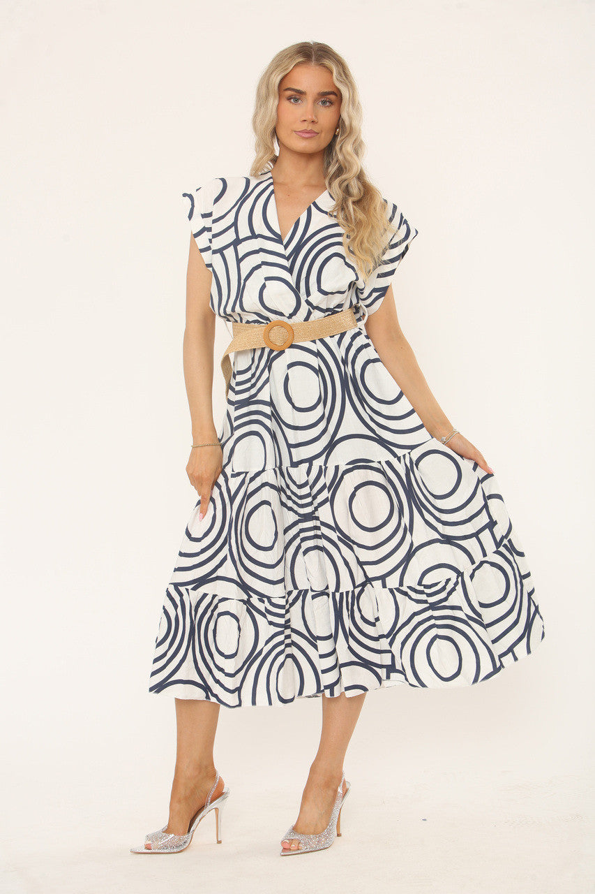 JURK MET GEOMETRISCHE PRINT – NAVY/WIT