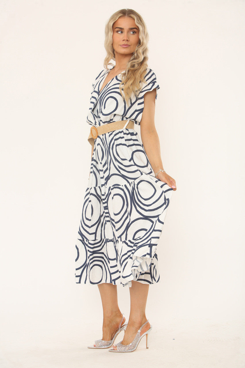 JURK MET GEOMETRISCHE PRINT – NAVY/WIT