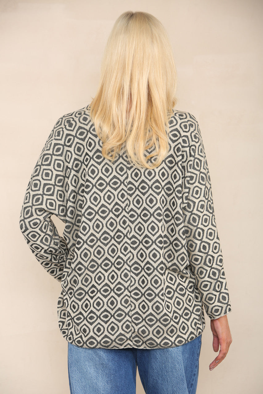 GEOMETRIC DIAMOND FINE KNIT JUMPER STONE