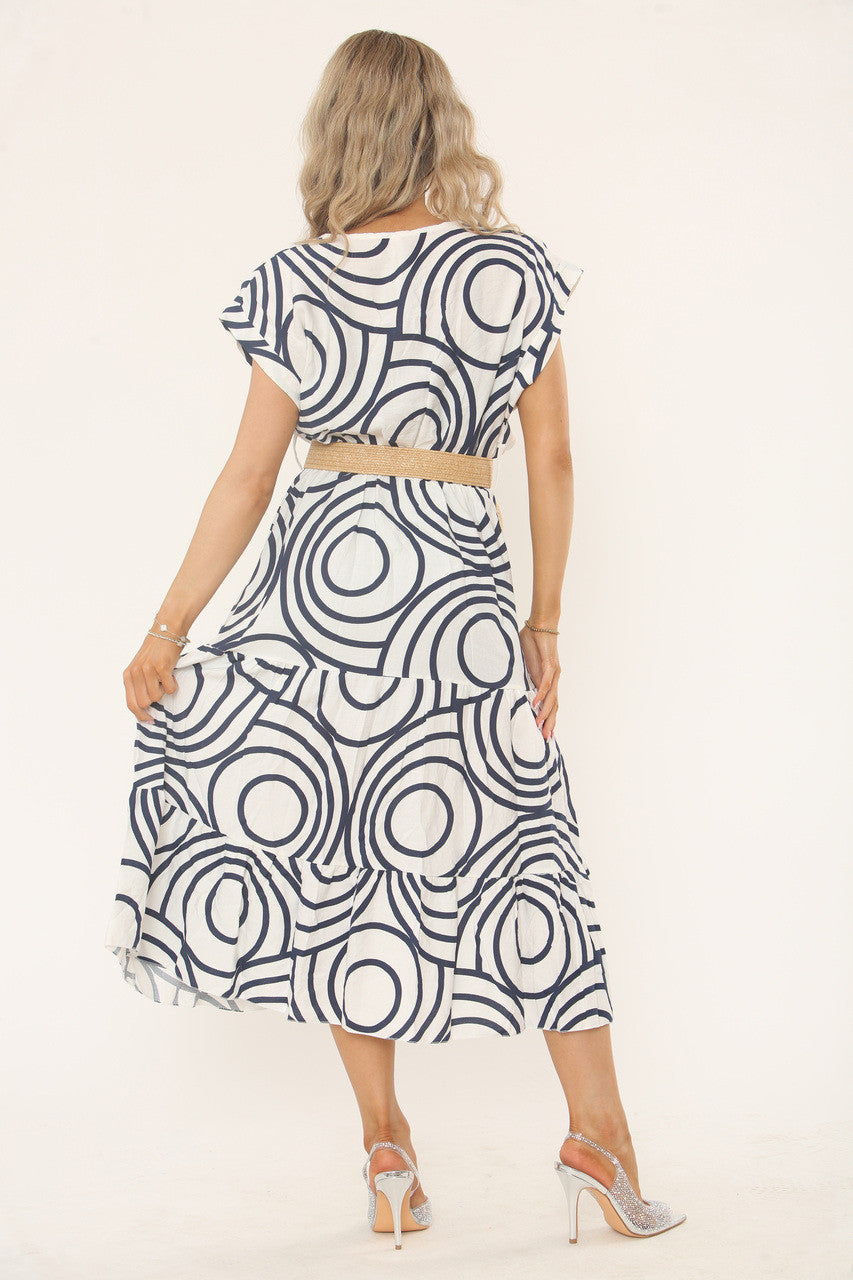 JURK MET GEOMETRISCHE PRINT – NAVY/WIT