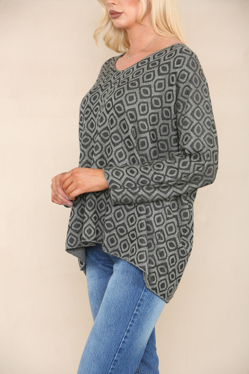 GEOMETRIC DIAMOND FINE KNIT JUMPER KHAKI