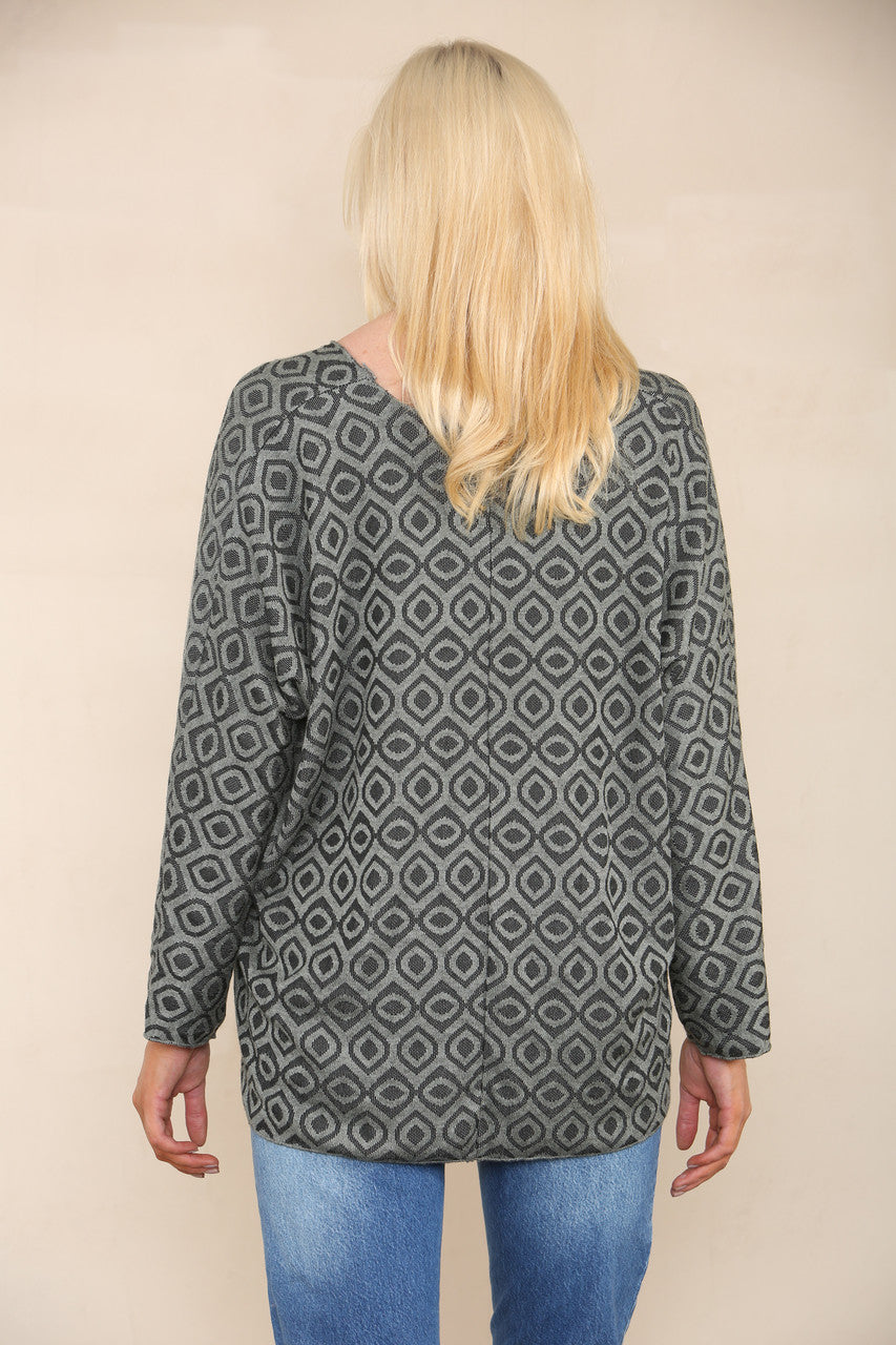 GEOMETRIC DIAMOND FINE KNIT JUMPER KHAKI