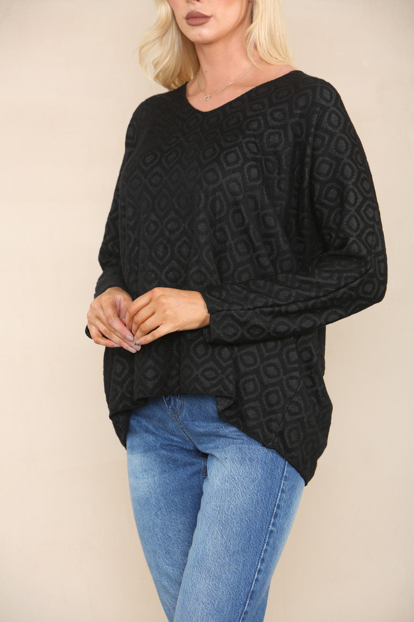 GEOMETRIC DIAMOND FINE KNIT JUMPER CHARCOAL