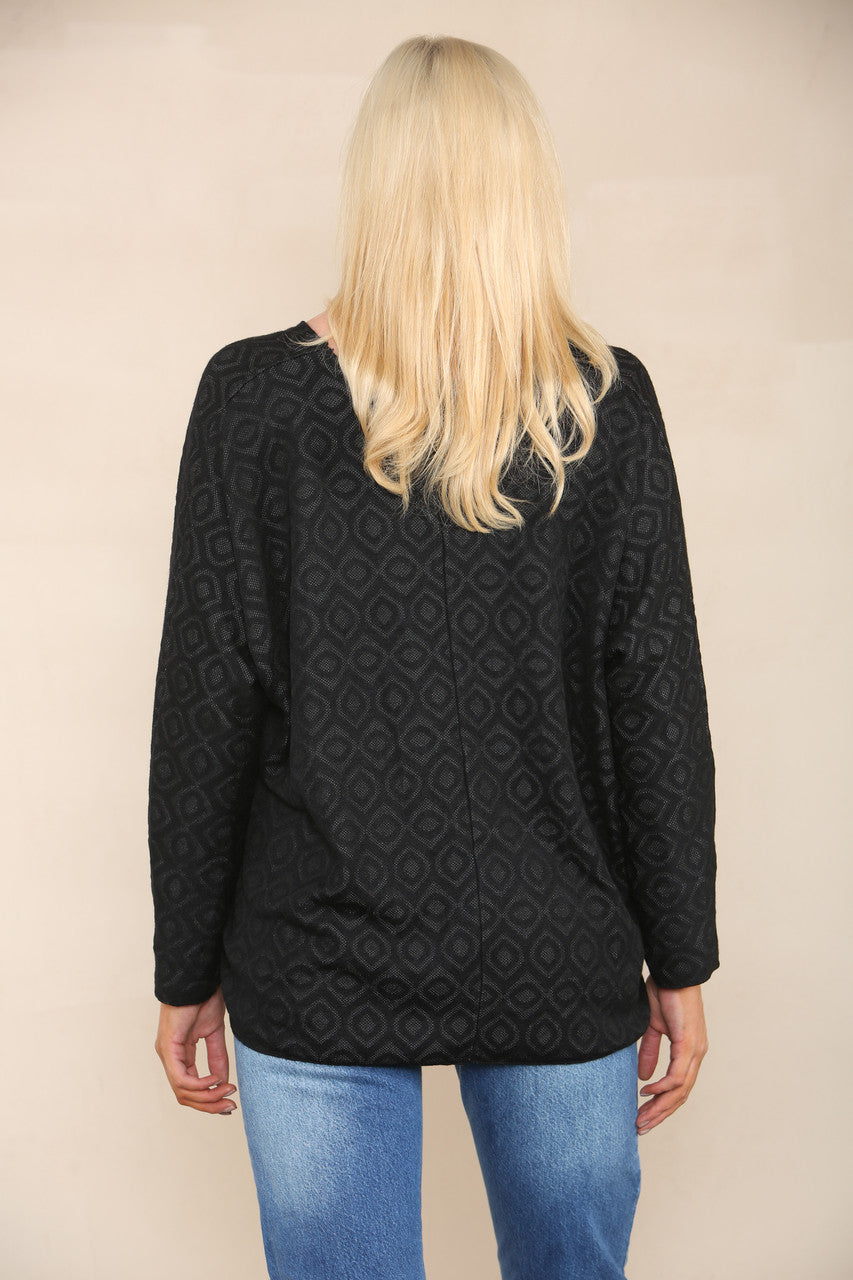 GEOMETRIC DIAMOND FINE KNIT JUMPER CHARCOAL
