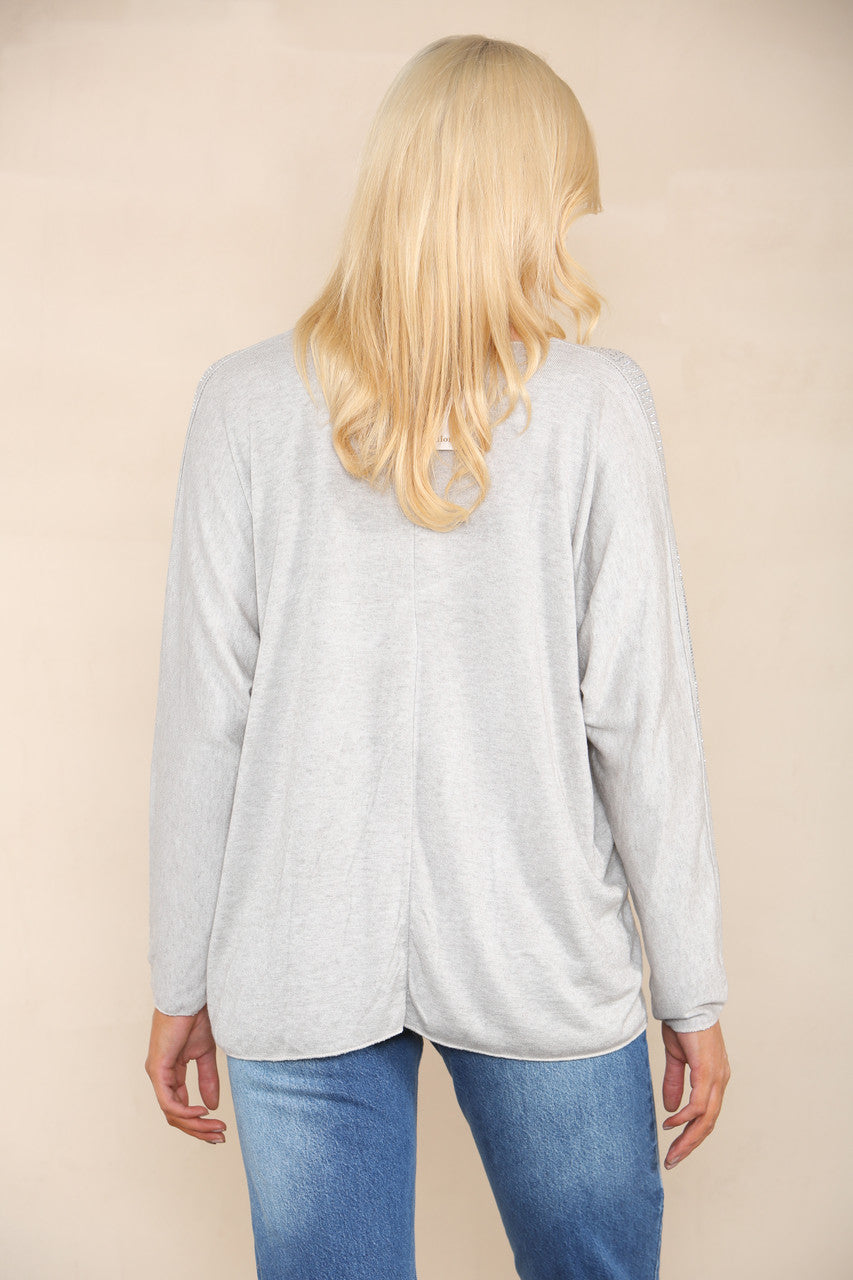 SEQUIN SHOULDER DETAIL FINE KNIT JUMPER STONE