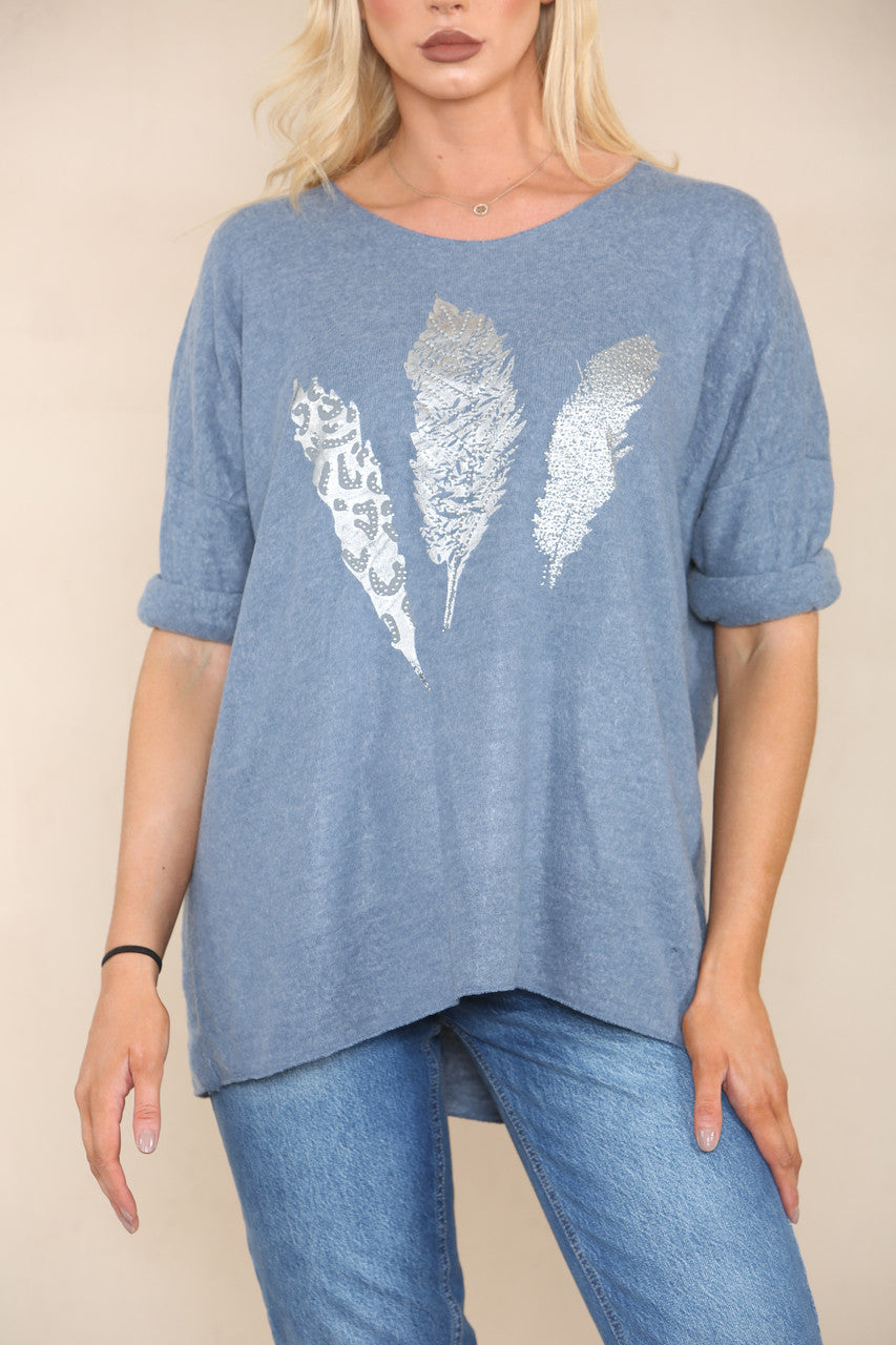 FOIL FEATHERS FINE KNIT JUMPER DENIM