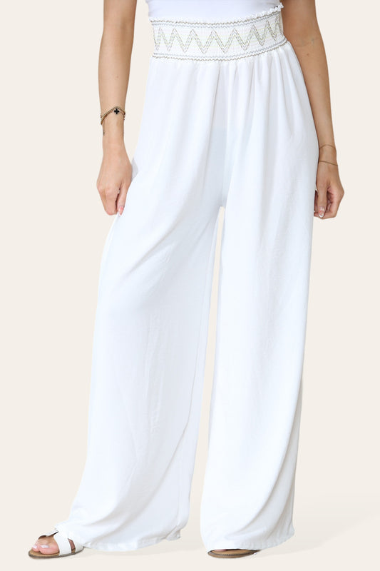 ZIGZAG BROEK MET DIKKE ELASTISCHE TAILLEBAND WIT