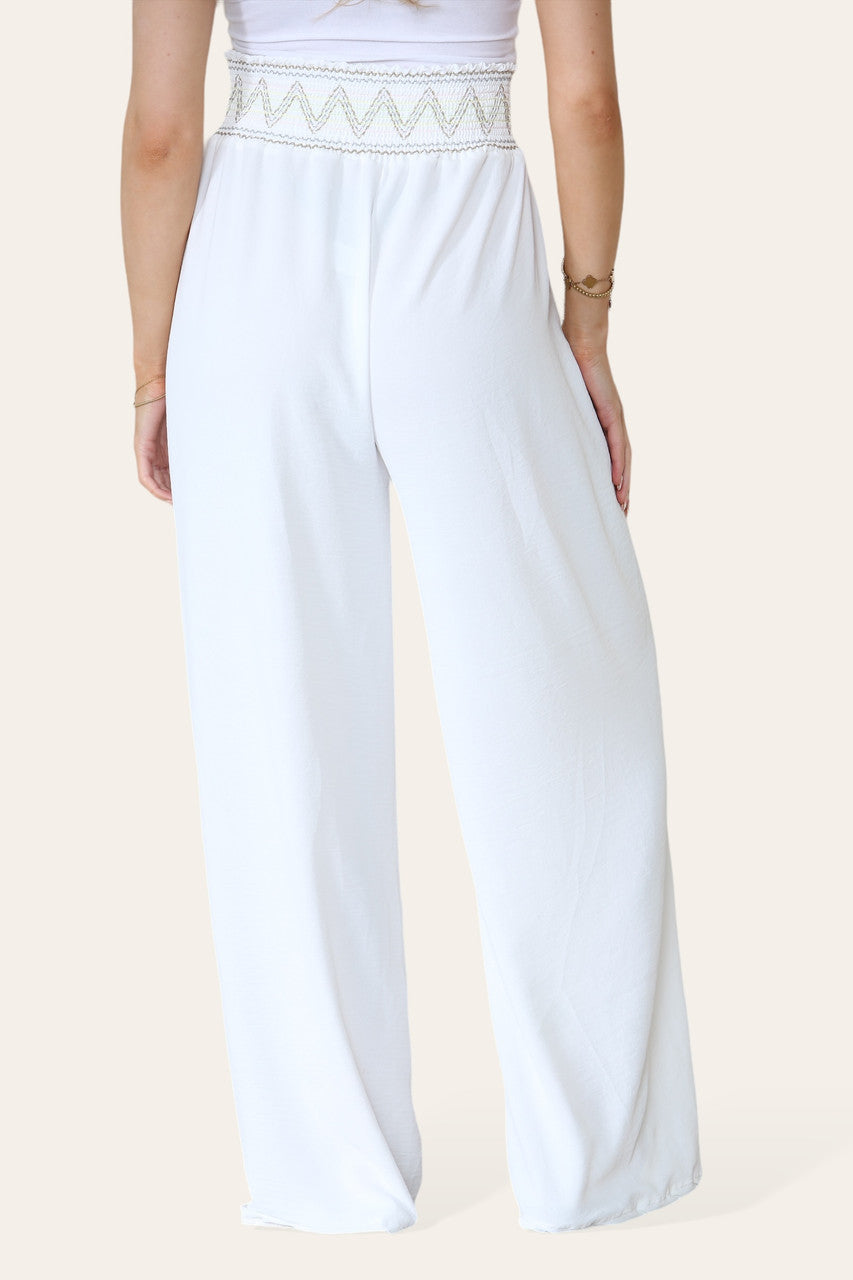ZIGZAG BROEK MET DIKKE ELASTISCHE TAILLEBAND WIT