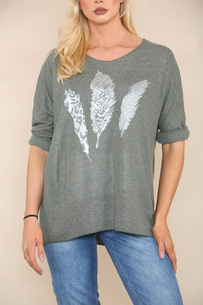 FOIL FEATHERS FINE KNIT JUMPER KHAKI