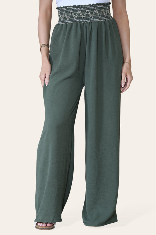ZIG ZAG DETAIL DIKKE ELASTIEKE TAILLEBAND BROEK KHAKI