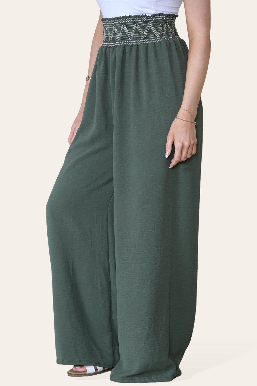 ZIG ZAG DETAIL DIKKE ELASTIEKE TAILLEBAND BROEK KHAKI