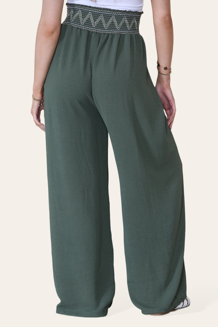 ZIG ZAG DETAIL DIKKE ELASTIEKE TAILLEBAND BROEK KHAKI