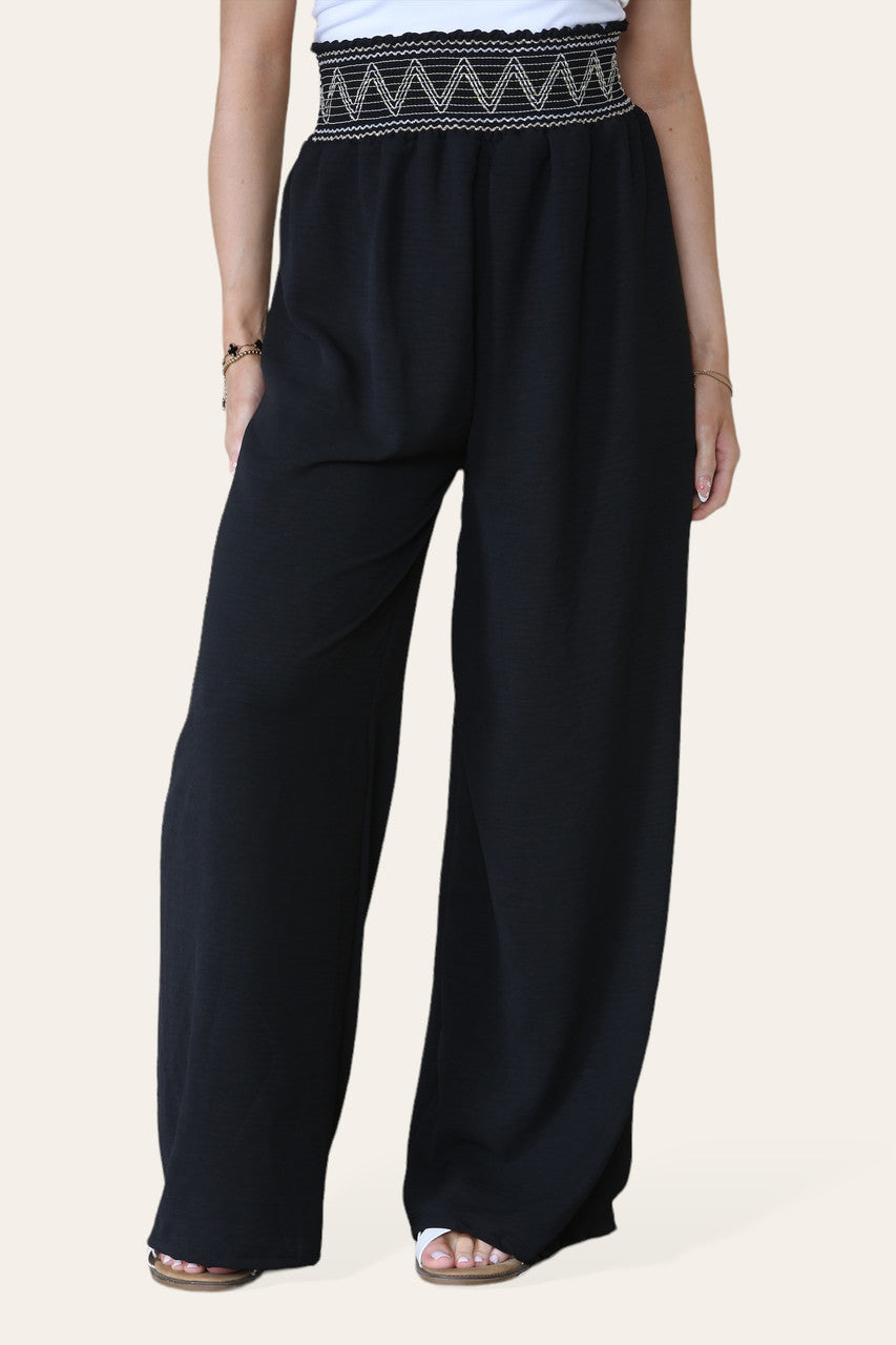 ZIGZAG DETAIL DIKKE ELASTIEKE TAILLEBAND BROEK ZWART